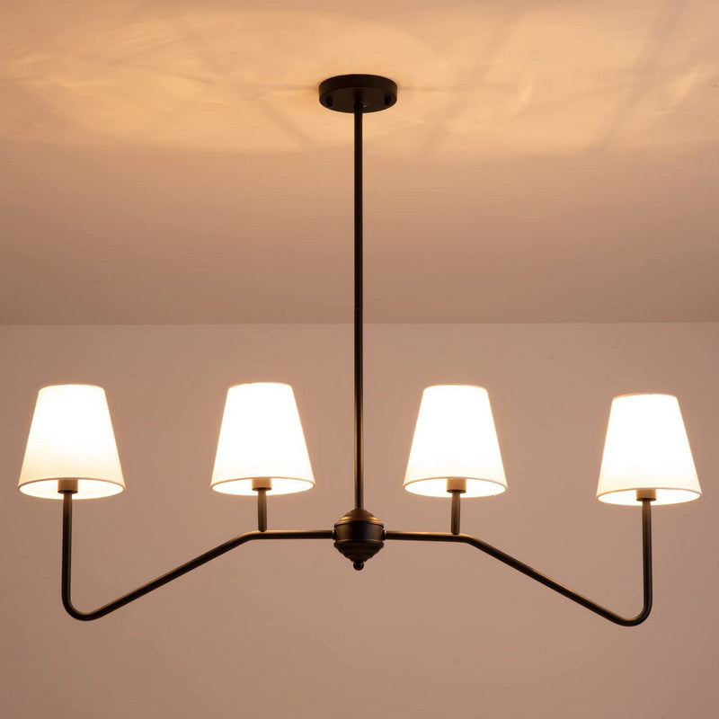 Rustic Antique Iron Chandelier with Fabric Shades for Living Room Decor
