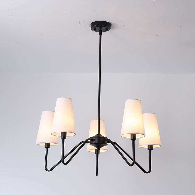 Rustic Antique Iron Chandelier with Fabric Shades for Living Room Decor