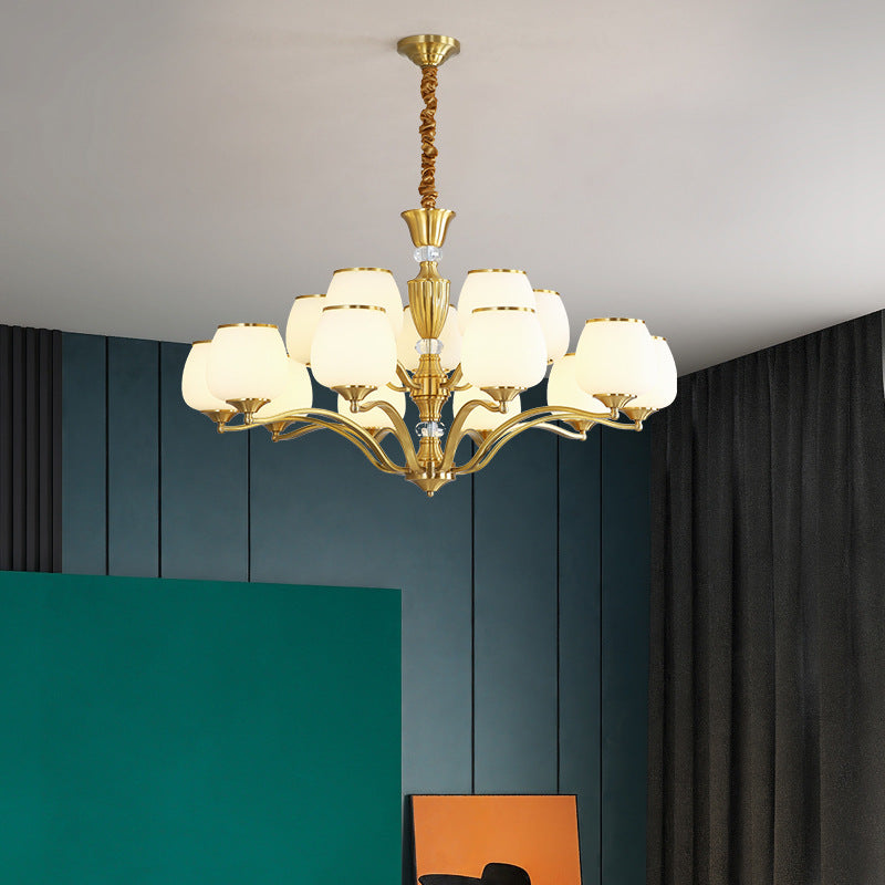 Nordic Copper and Glass Round Chandelier Light for Modern Living Rooms