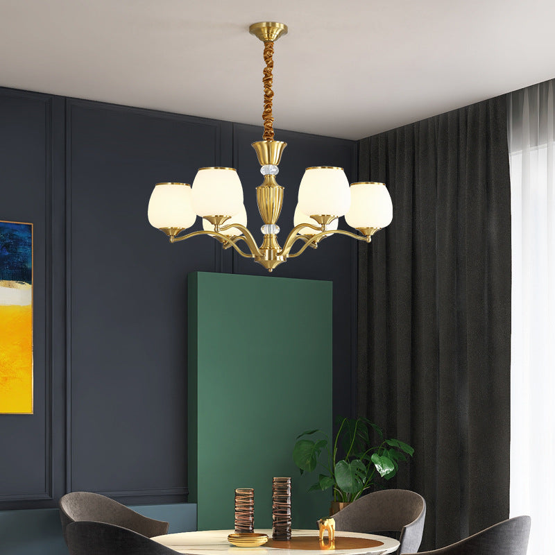Nordic Copper and Glass Round Chandelier Light for Modern Living Rooms
