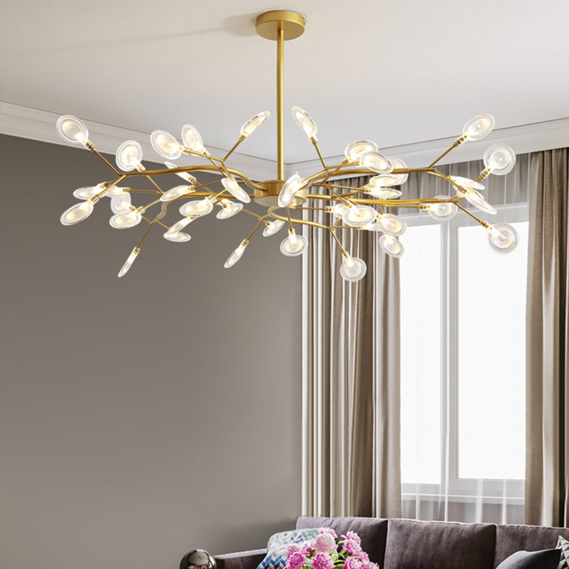 Modern Black Iron 45-Light Round Branch Chandelier for Living Room