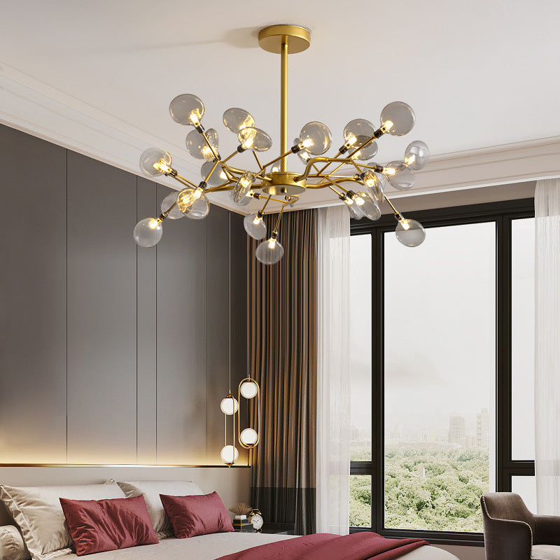 Modern Black Iron 45-Light Round Branch Chandelier for Living Room