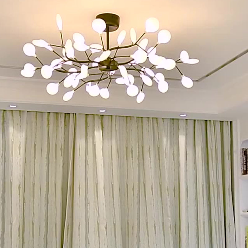 Modern Black Iron 45-Light Round Branch Chandelier for Living Room