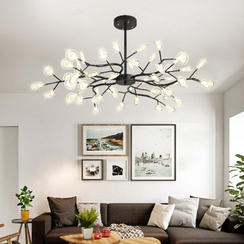 Modern Black Iron 45-Light Round Branch Chandelier for Living Room