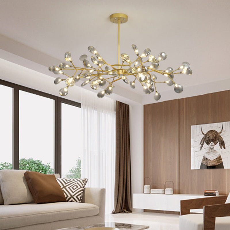 Modern Black Iron 45-Light Round Branch Chandelier for Living Room