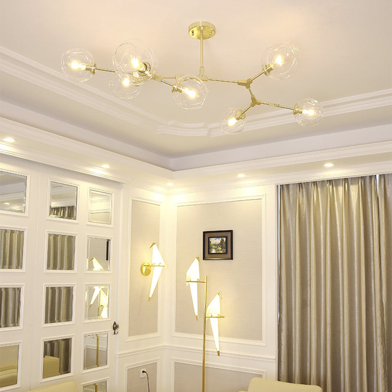Modern Black Iron Branching Glass Chandelier for Living Room 5/7 Lights