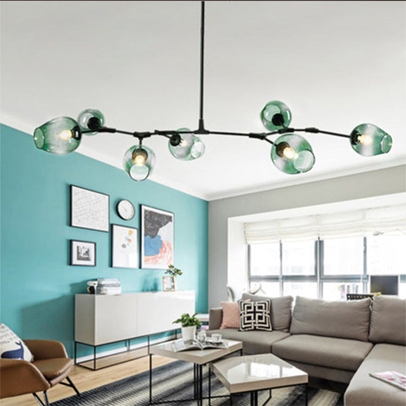 Modern Black Iron Branching Glass Chandelier for Living Room 5/7 Lights