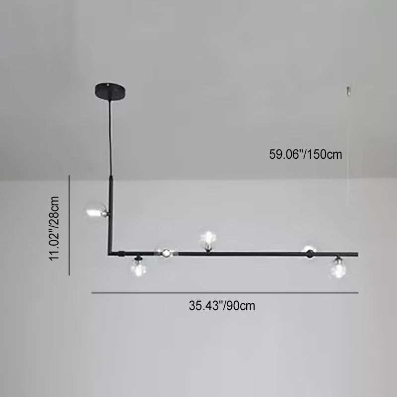 Modern Glass and Iron Right Angle Linear Chandelier for Living Room