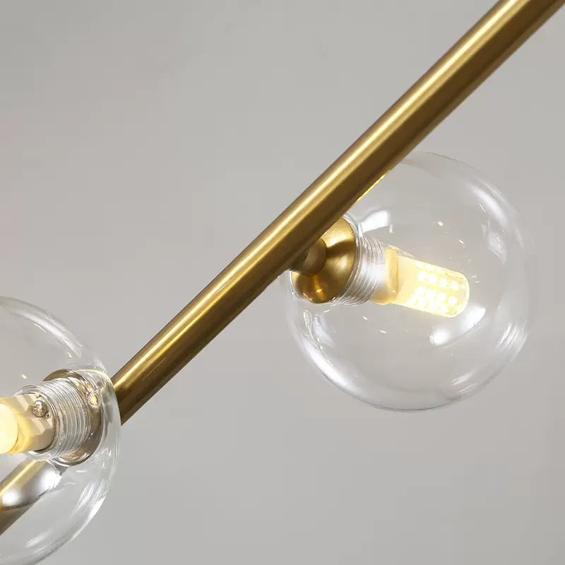 Modern Glass and Iron Right Angle Linear Chandelier for Living Room