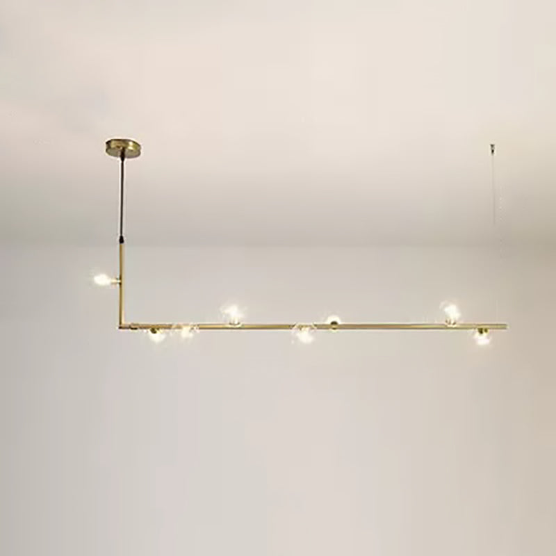 Modern Glass and Iron Right Angle Linear Chandelier for Living Room