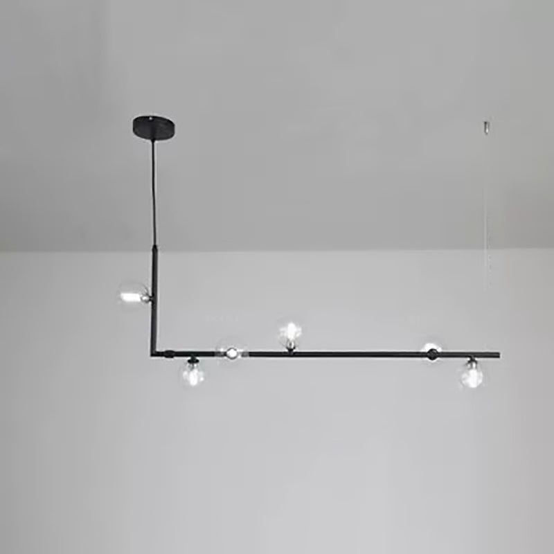 Modern Glass and Iron Right Angle Linear Chandelier for Living Room