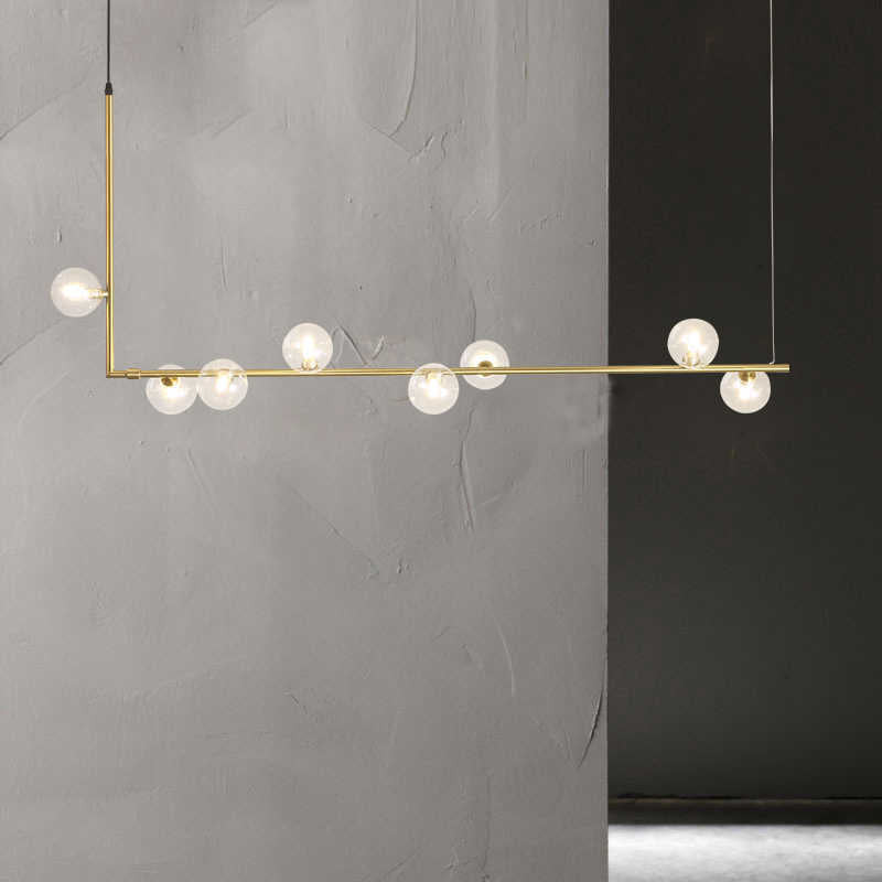 Modern Glass and Iron Right Angle Linear Chandelier for Living Room
