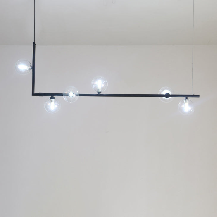 Modern Glass and Iron Right Angle Linear Chandelier for Living Room