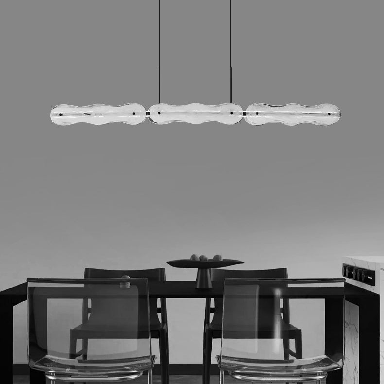 Modern Copper Wave Glass LED Chandelier for Living Room Island Lighting