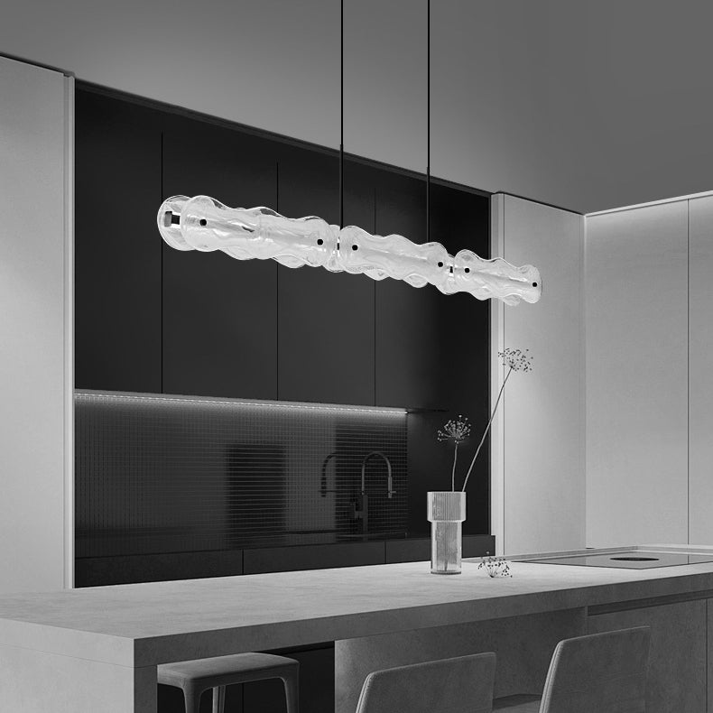 Modern Copper Wave Glass LED Chandelier for Living Room Island Lighting