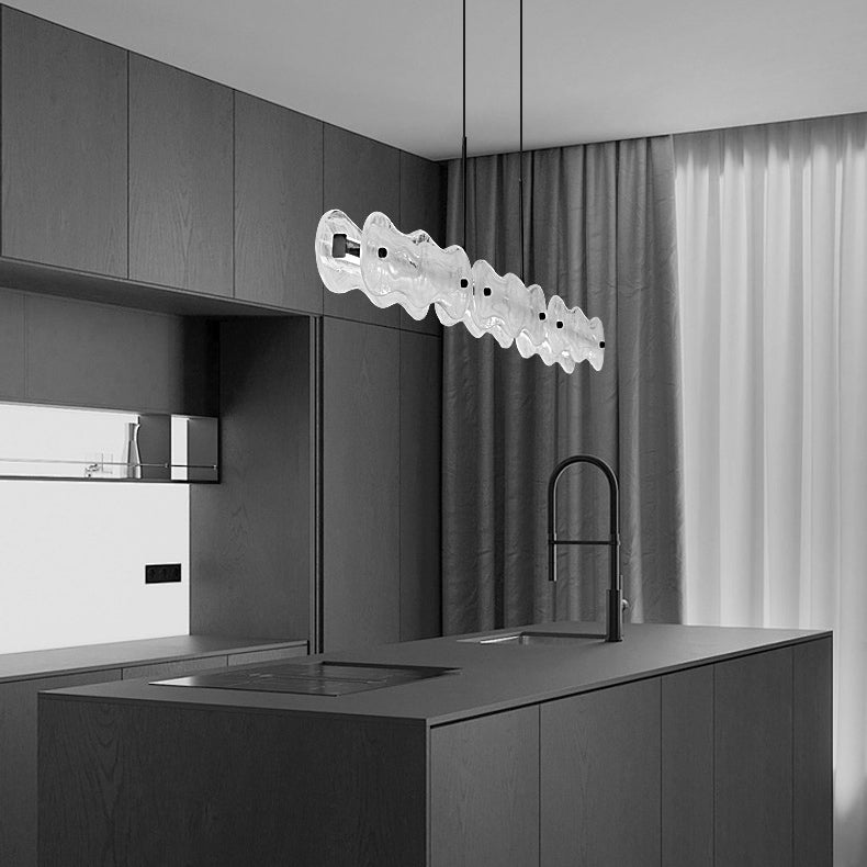 Modern Copper Wave Glass LED Chandelier for Living Room Island Lighting