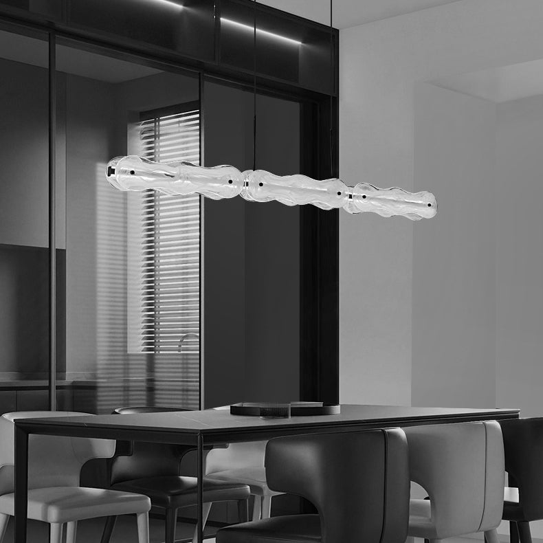 Modern Copper Wave Glass LED Chandelier for Living Room Island Lighting