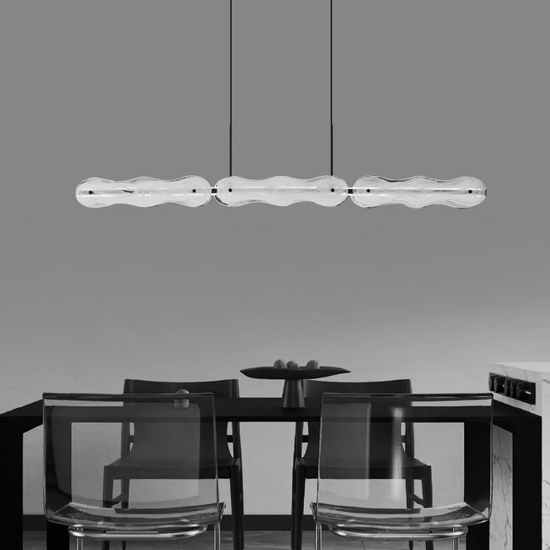 Modern Copper Wave Glass LED Chandelier for Living Room Island Lighting