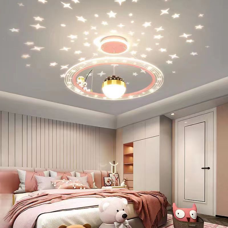 Minimalist Kids Astronaut LED Chandelier with Stars for Bedroom Decor