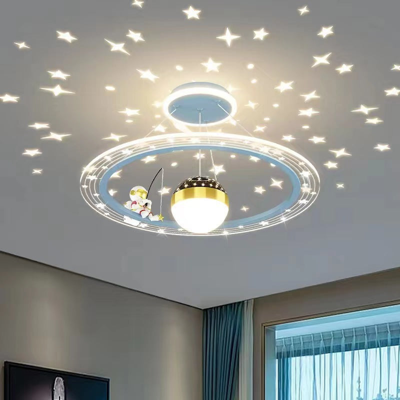 Minimalist Kids Astronaut LED Chandelier with Stars for Bedroom Decor