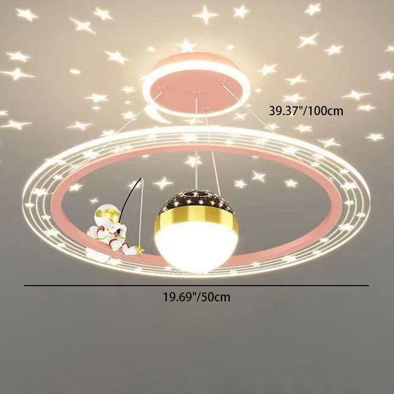 Minimalist Kids Astronaut LED Chandelier with Stars for Bedroom Decor