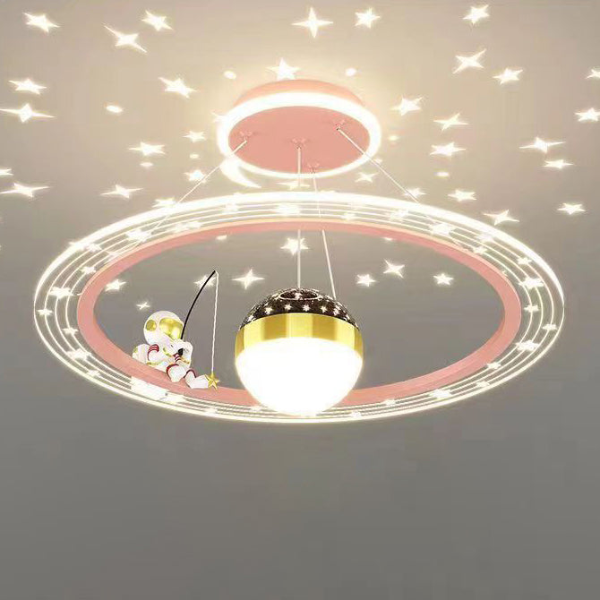 Minimalist Kids Astronaut LED Chandelier with Stars for Bedroom Decor