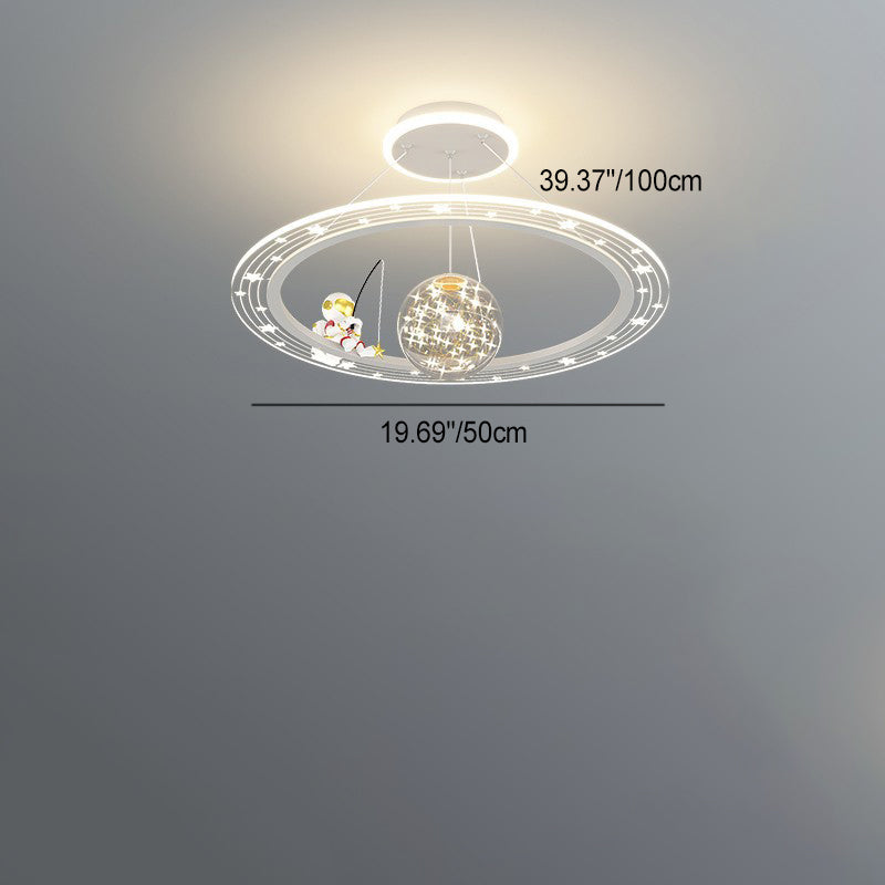 Modern Acrylic LED Chandelier for Kids' Room - Astronaut Planet Design