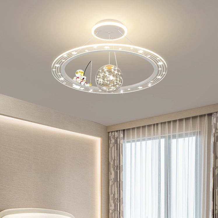 Modern Acrylic LED Chandelier for Kids' Room - Astronaut Planet Design