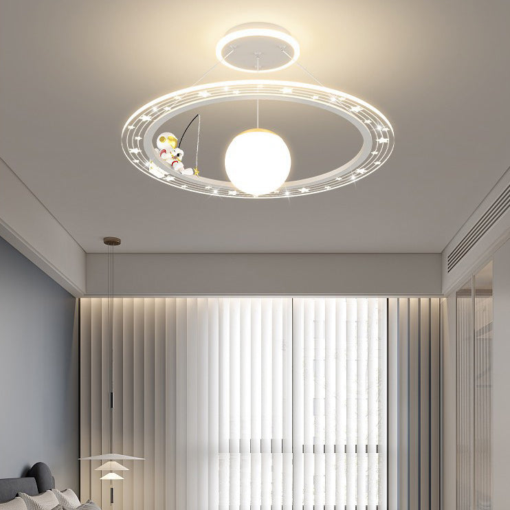Modern Acrylic LED Chandelier for Kids' Room - Astronaut Planet Design