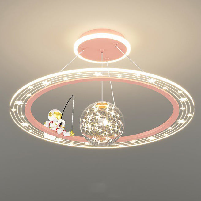 Modern Acrylic LED Chandelier for Kids' Room - Astronaut Planet Design