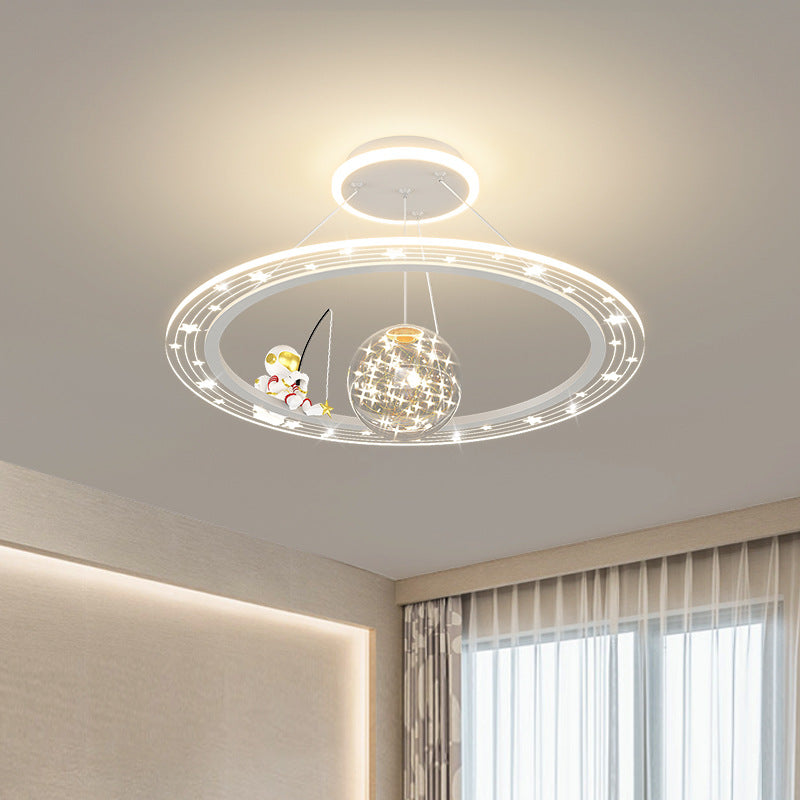 Modern Acrylic LED Chandelier for Kids' Room - Astronaut Planet Design