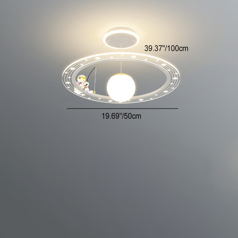 Modern Acrylic LED Chandelier for Kids' Room - Astronaut Planet Design