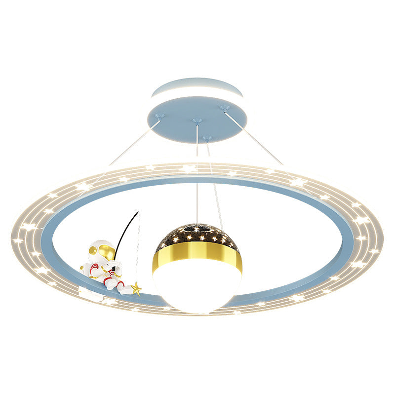 Modern Acrylic LED Chandelier for Kids' Room - Astronaut Planet Design