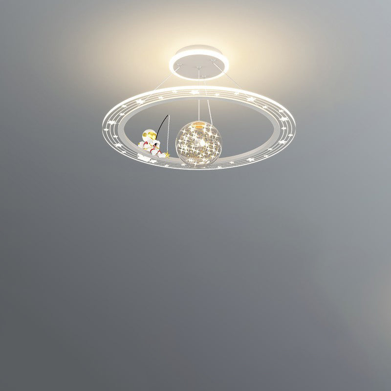 Modern Acrylic LED Chandelier for Kids' Room - Astronaut Planet Design