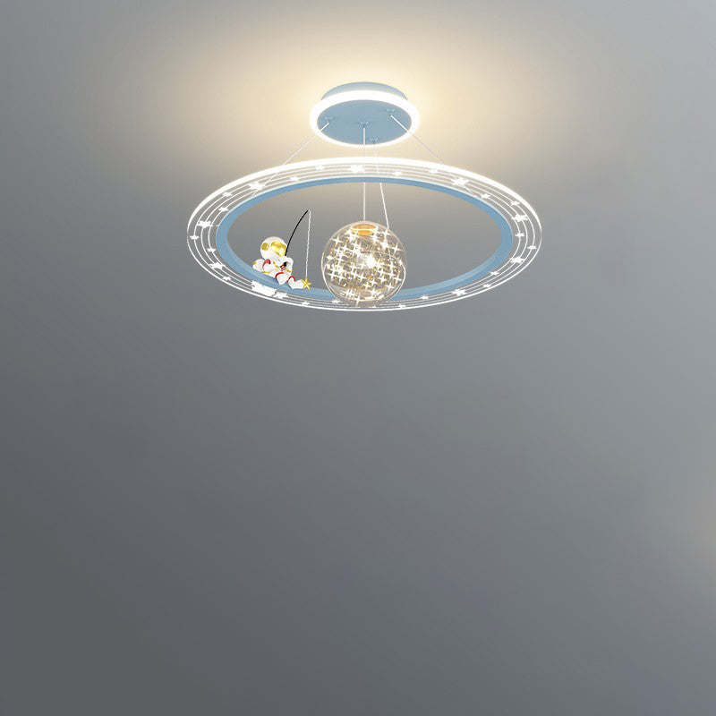Modern Acrylic LED Chandelier for Kids' Room - Astronaut Planet Design