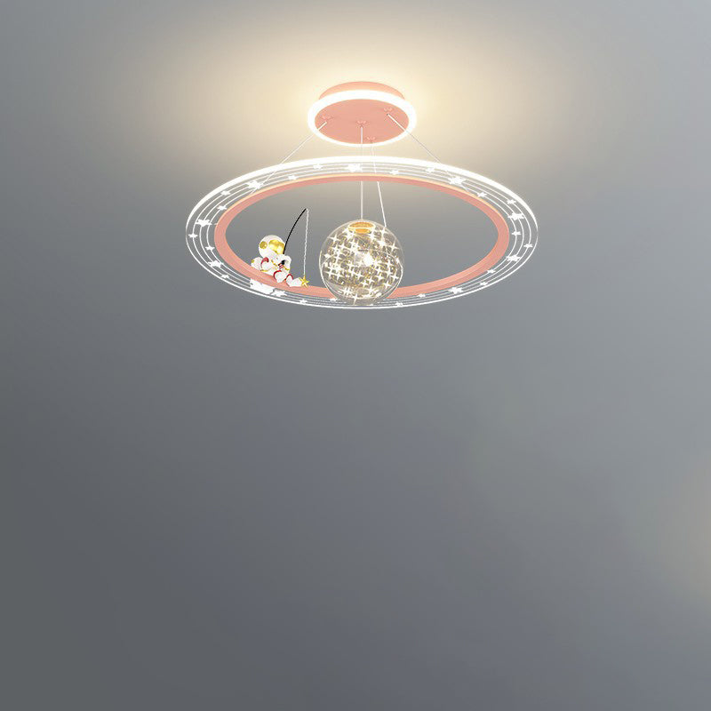Modern Acrylic LED Chandelier for Kids' Room - Astronaut Planet Design