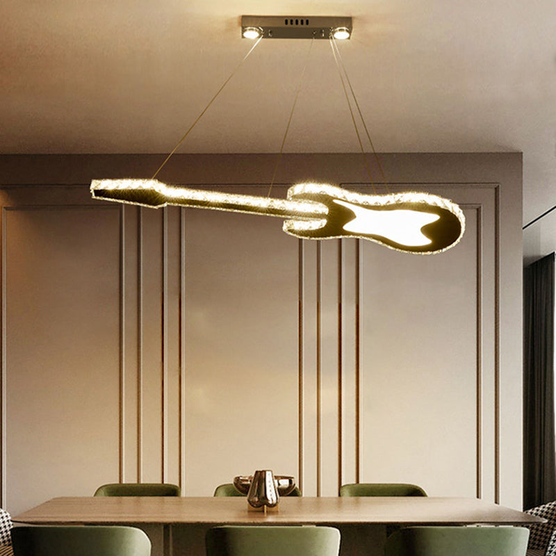 Contemporary Crystal LED Chandelier in Guitar Shape for Living Room