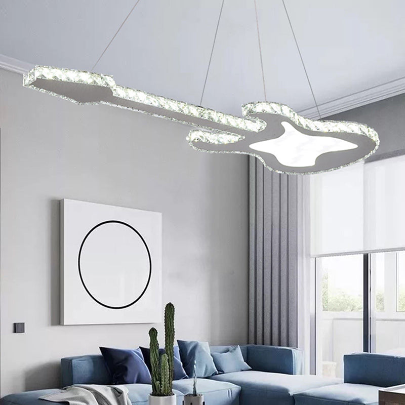 Contemporary Crystal LED Chandelier in Guitar Shape for Living Room