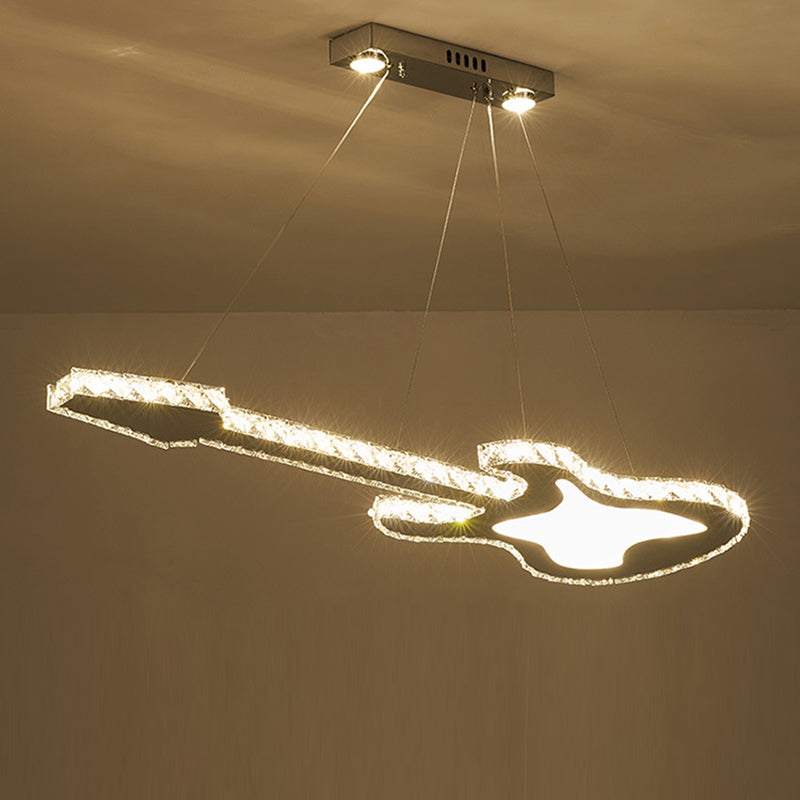 Contemporary Crystal LED Chandelier in Guitar Shape for Living Room
