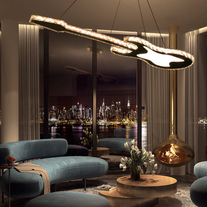 Contemporary Crystal LED Chandelier in Guitar Shape for Living Room