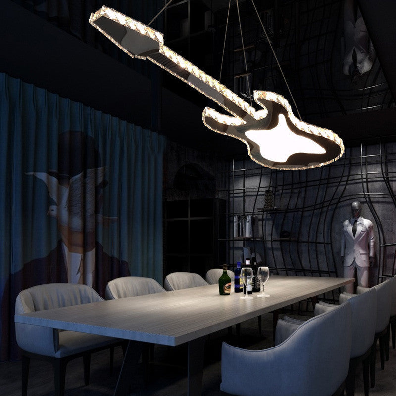Contemporary Crystal LED Chandelier in Guitar Shape for Living Room