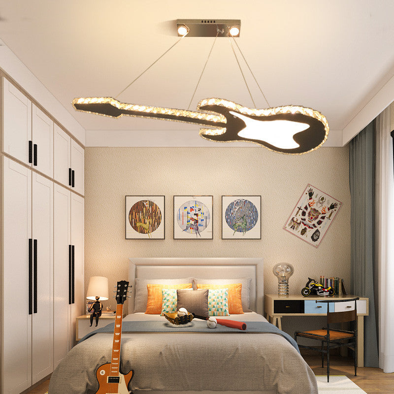 Contemporary Crystal LED Chandelier in Guitar Shape for Living Room