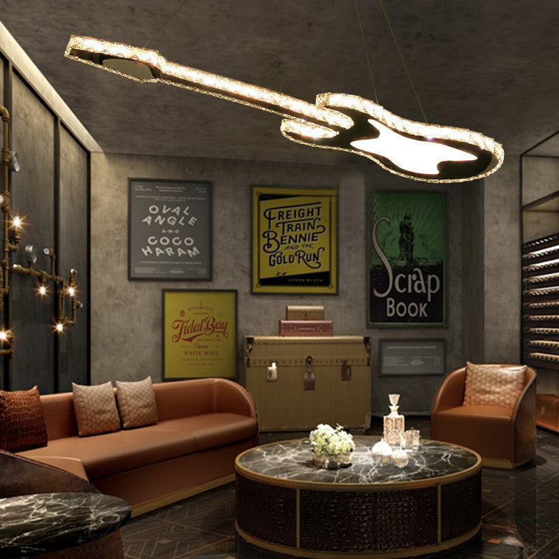 Contemporary Crystal LED Chandelier in Guitar Shape for Living Room