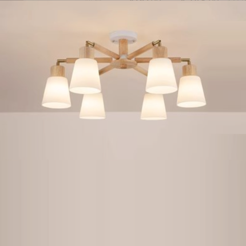 Scandinavian Style Round 3/6/8 Light PVC Wood Iron Chandelier for Living Room