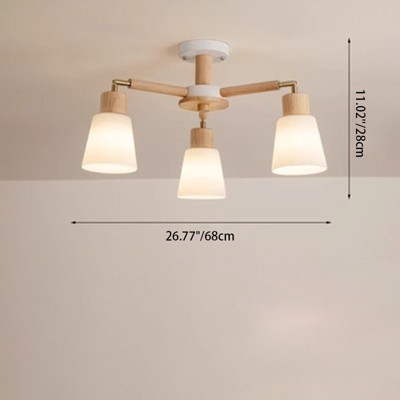 Scandinavian Style Round 3/6/8 Light PVC Wood Iron Chandelier for Living Room