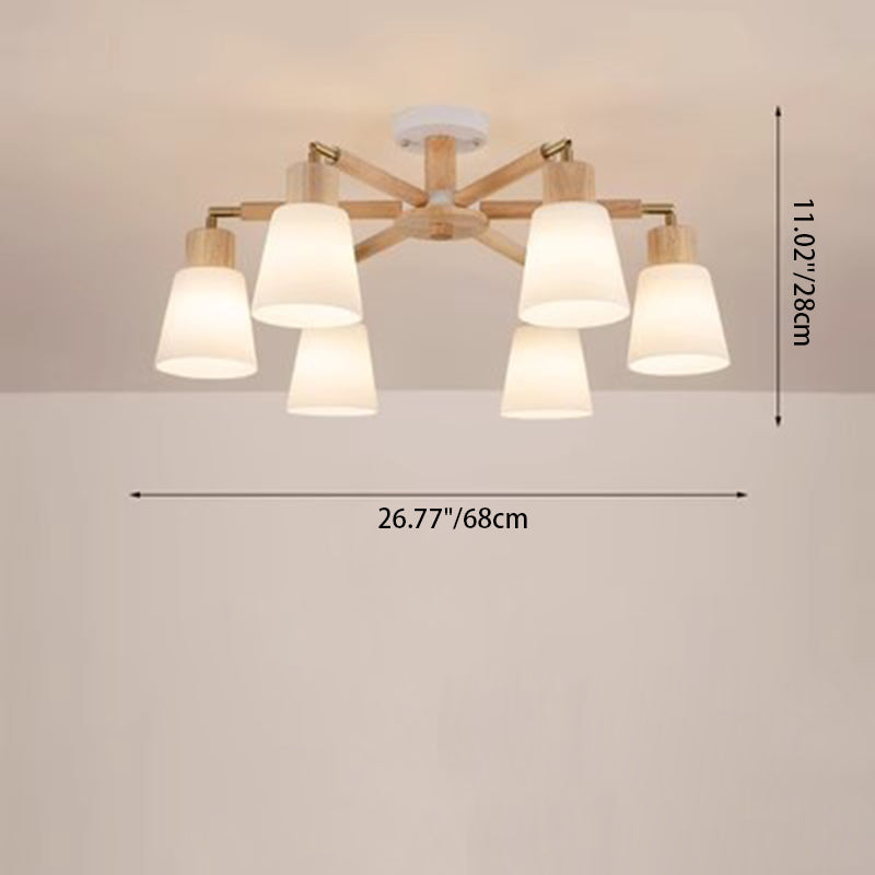 Scandinavian Style Round 3/6/8 Light PVC Wood Iron Chandelier for Living Room