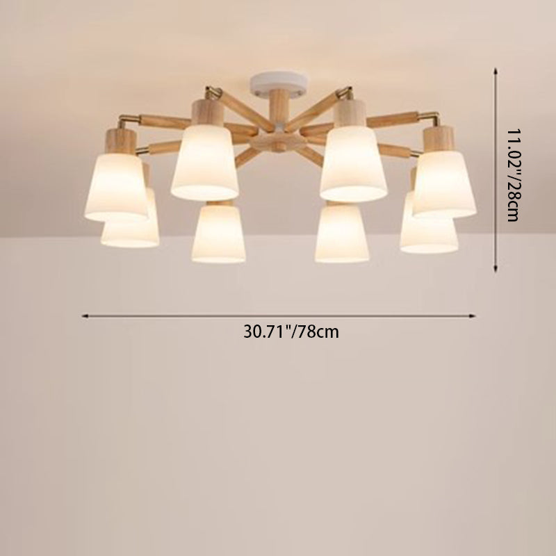 Scandinavian Style Round 3/6/8 Light PVC Wood Iron Chandelier for Living Room
