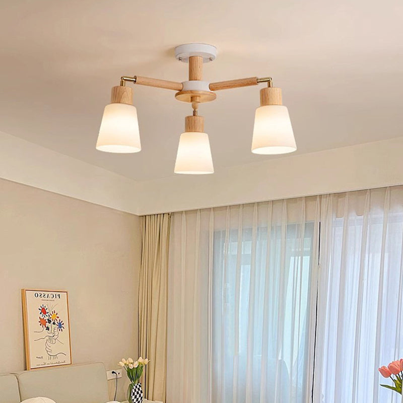 Scandinavian Style Round 3/6/8 Light PVC Wood Iron Chandelier for Living Room