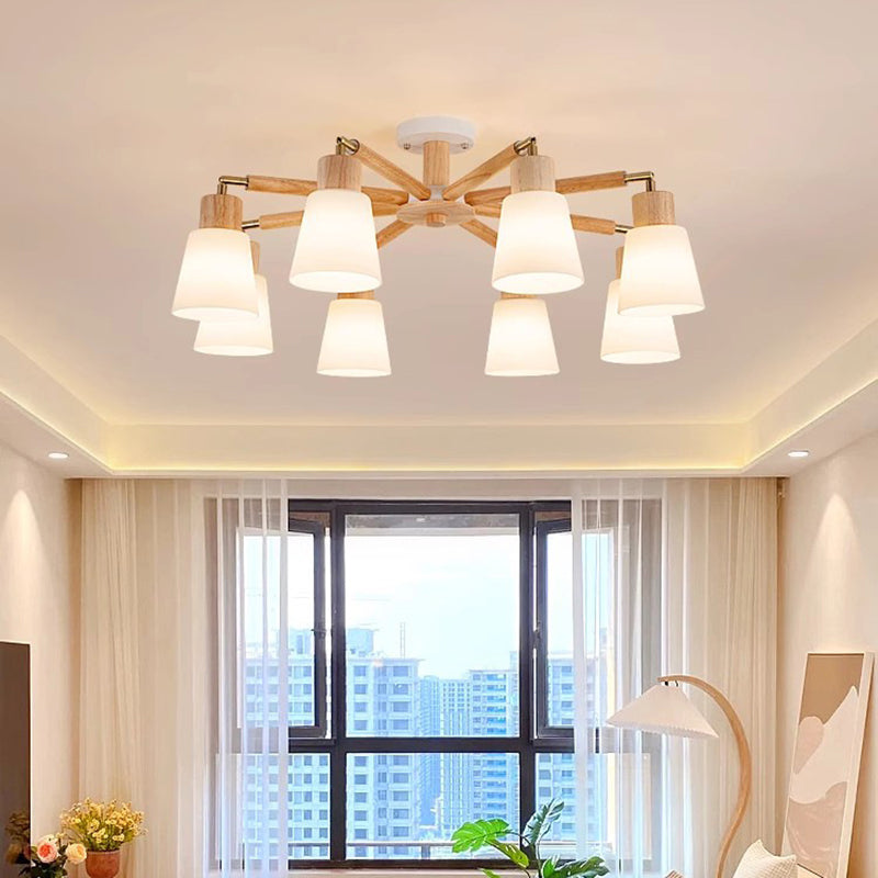 Scandinavian Style Round 3/6/8 Light PVC Wood Iron Chandelier for Living Room