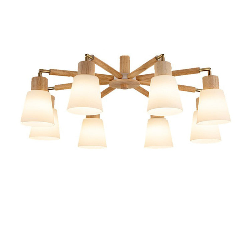 Scandinavian Style Round 3/6/8 Light PVC Wood Iron Chandelier for Living Room